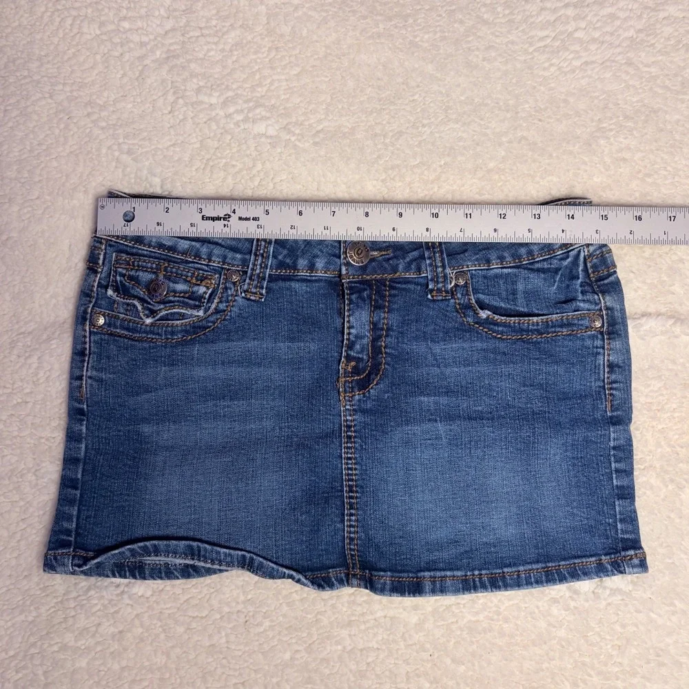 Y2K JC Jeans Medium Wash Denim Booty Mini Skirt Low Rise Flap Pocket #16